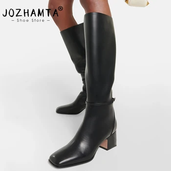 JOZHAMTA/Размери 34-43, Дамски ботуши до коляното, Мека Топла Дълга обувки от естествена кожа, Дамски Ботуши на високи токчета, Елегантни дамски Обувки