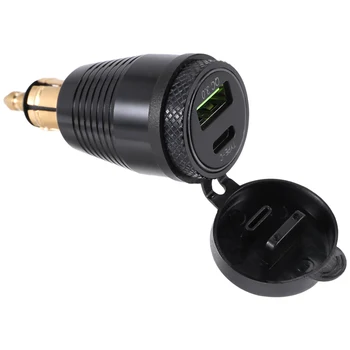 Водонепроницаемое зарядно устройство с жак DIN за мотоциклет към USB зарядното устройство QC3.0 и включете в контакта адаптер за захранване Type C мощност 30 W