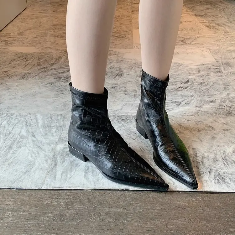 Дамски ботильоны с остри пръсти На нисък ток Сребристо-Бежов, черен на цвят, Обикновен обувки 