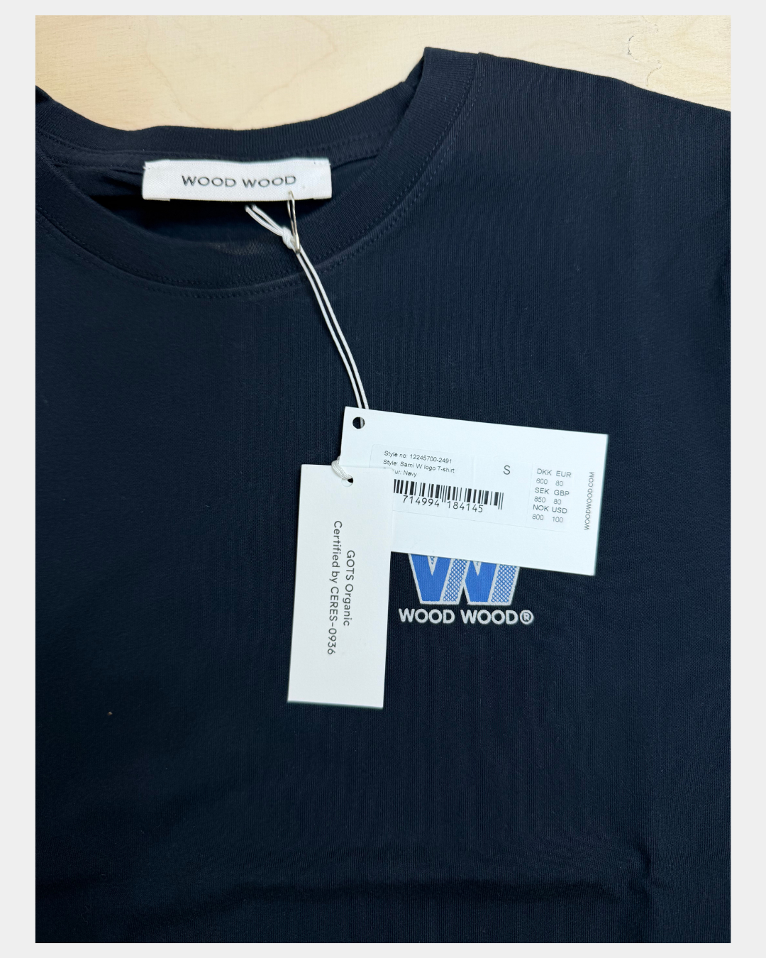 Wood Wood Sami W Logo T-paita, navy, koko S – uusi, hintalappu kiinni