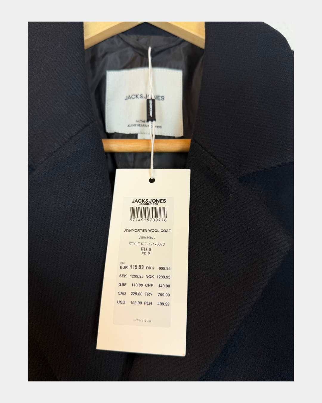 Jack & Jones JWHMORTEN Wool Coat, tummansininen, koko S – uusi