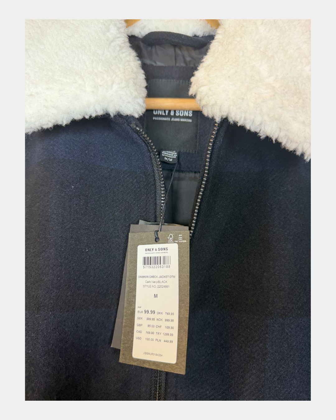 ONLY & SONS Onsron Check Jacket OTW – tummansininen/musta ruutu, koko M, uusi