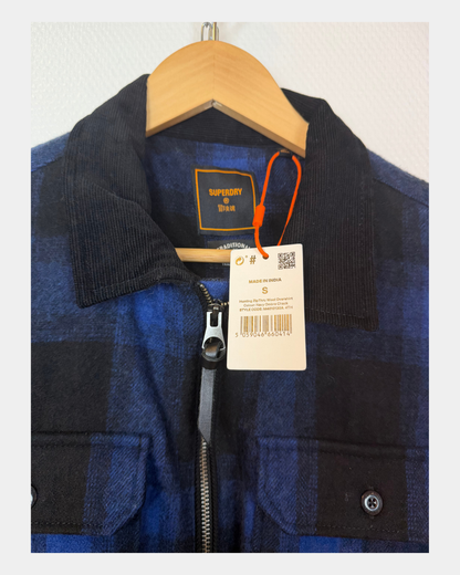 Superdry Hunting Zip Thru Wool Overshirt – tummansininen ruutu, koko S, uusi