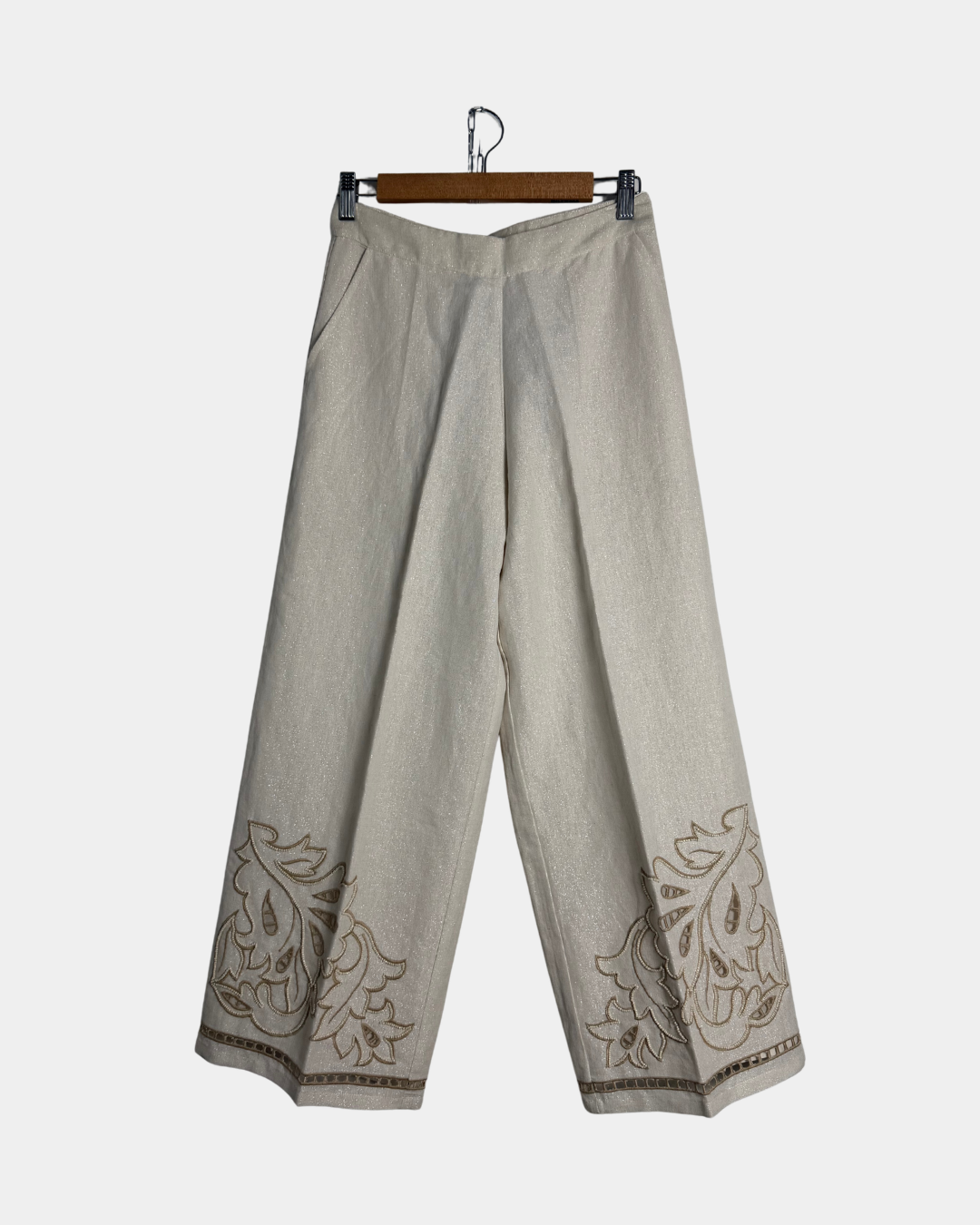 Twinset Milano pellava-lurex-housut kirjonnalla, koko IT 42