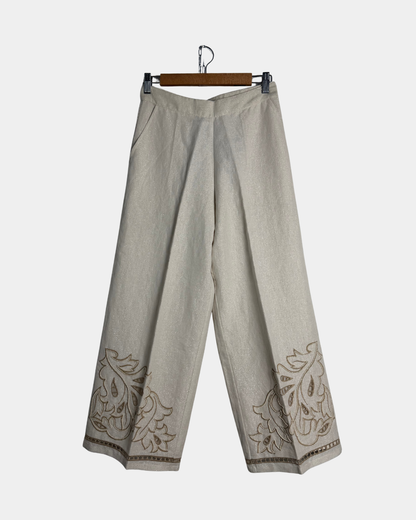 Twinset Milano pellava-lurex-housut kirjonnalla, koko IT 42