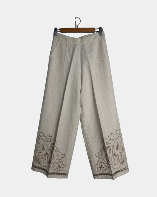 Twinset Milano pellava-lurex-housut kirjonnalla, koko IT 42