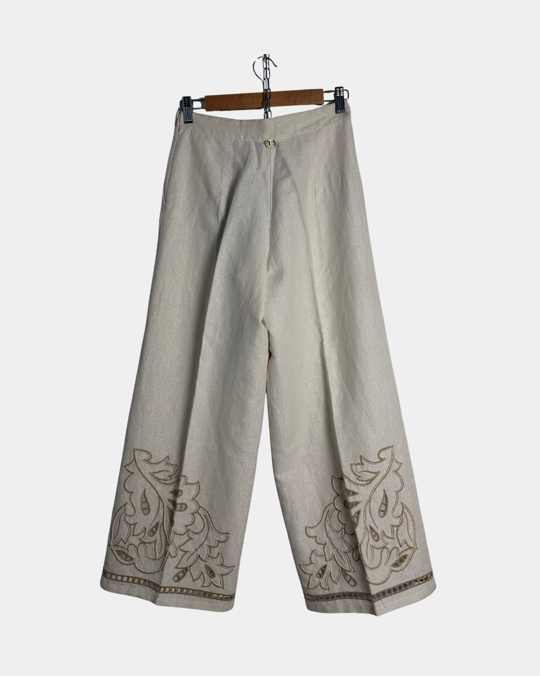 Twinset Milano pellava-lurex-housut kirjonnalla, koko IT 42